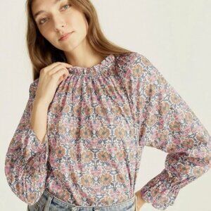 J. Crew x Liberty Honeysuckle Floral Ruffle Neckline Fluted Sleeve Top